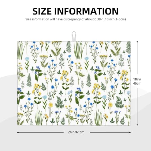 Blue Yellow Wildflower Dish Drying Mats for Kitchen Counter (Green-Yellow-Blue-Floral / 18" x 24")