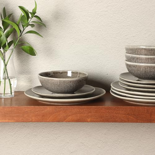 Sandy Pines Stoneware Plates and Bowls Set (Brown (Sandy Pines) / Service for 4 (12pcs))