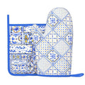 Blue Boho Geometric Silicone Oven Mitts Pan Mats Set of 2 (Black6)