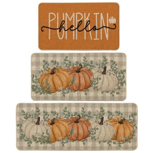 OrangeFall Kitchen Mats Set of 3 (17" x 29" /17" x 36" /17" x 47" / Orange)
