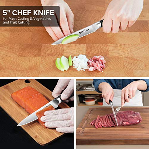 5” Chef Knife and 3.5" Fruit Knife Set with Knife Sheath (Silver Paring Knife)