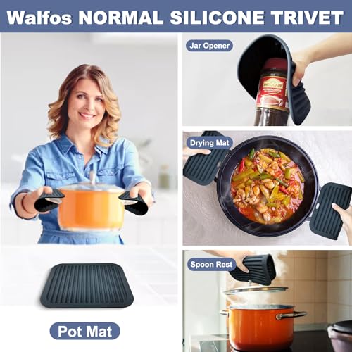 XXL Silicone Trivet 16 Inch and Trivets Mats 12 Inch (16+12in, 3 Black Rectangle Trivets)