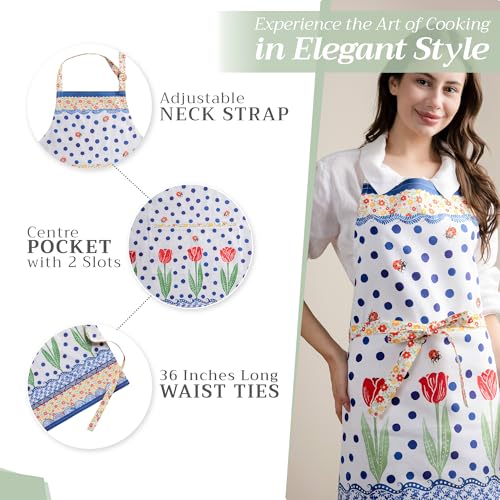 Aprons for women with Pocket 100% Cotton Pack of 1 (127 - Folky Floral)