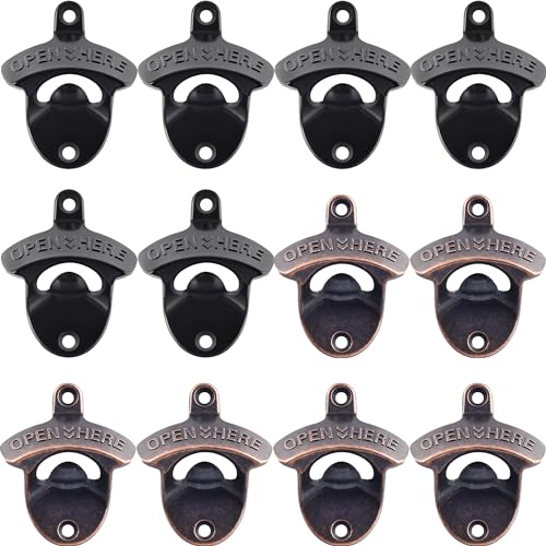 12 Packs Antique Copper Bottle Opener Wall Mounted Bulk with Screws (Black, Antique Copper)