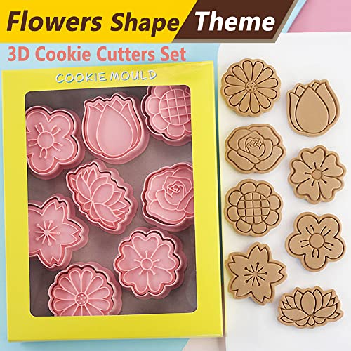 8 Pcs Cookie Cutters Set 3D Holiday Cookie Cutters for Party Baking Decoration (Flowers (8 Pcs))