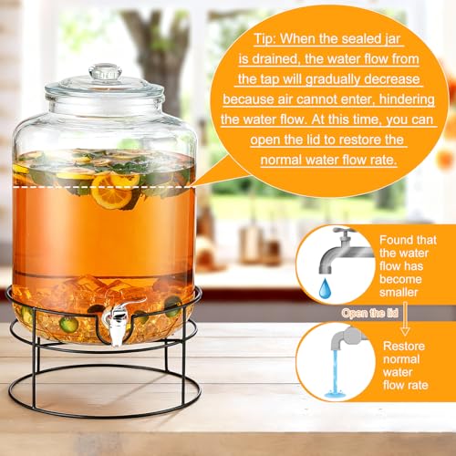 1 Pack 4 Gallon Glass Drink Dispenser for Parties Large Glass Beverage Dispenser with Stand and Spigot Leakproof Water Storage Lemonade Juice Jar Mason with Lid for Wedding Parties Kitchen (4 Gallon)