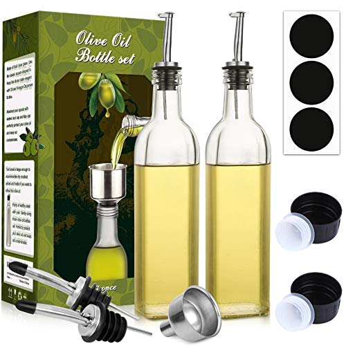 2 PACK] 17 oz Glass Olive Oil Dispenser Bottle Set (2 Pack)