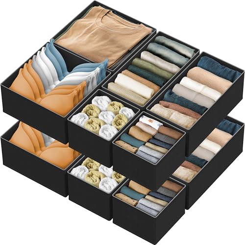 Foldable Drawer Organizer Stocking Bin (Set of 12 - 4L / 4M / 4S / Black)