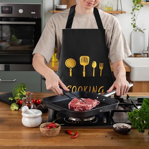 Women Kitchen Apron with Hand Wipe Pockets (Black)