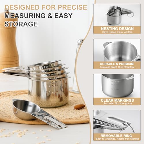 Stainless Steel Measuring Cups & Spoons Set (Black Spoons)