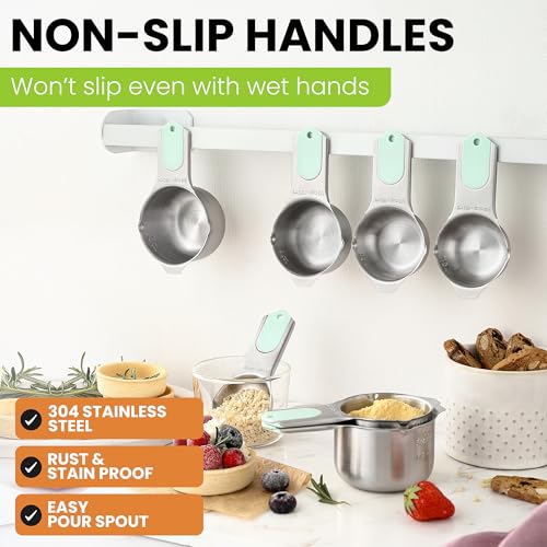 Magnetic Stainless Steel Measuring Cups Set of 7 Patented (Mint / Magnetic - Set of 7)