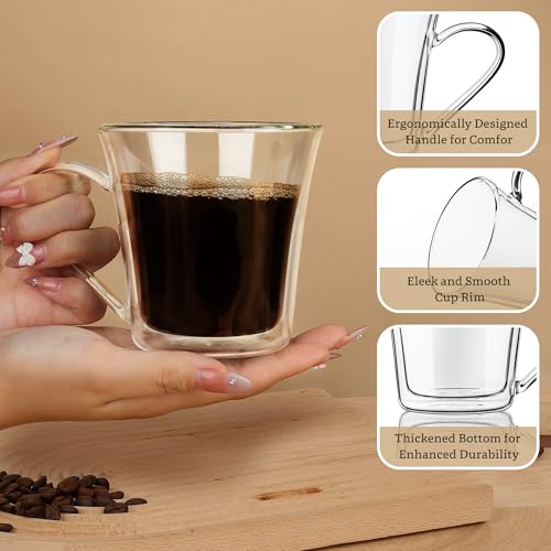 Wide Mouth Double Walled Glass Coffee Mugs (Clear mug-12oz)
