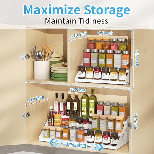 3 Tier Expandable Spice Organizer for Cabinet (White)