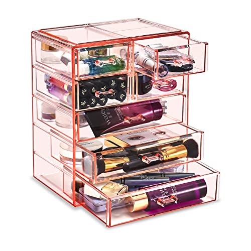 7 Drawer Makeup Organizer with Small & Wide Drawers (Pink / 3 Large, 4 Small Drawers)