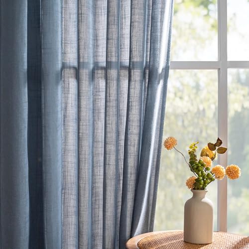 Living Room Curtains 90 Inches Long Farmhouse Light Filtering Privacy Curtain Drapes for Patio Door (100"W x 90"L (Pack of 1) / Dusty Blue-new)