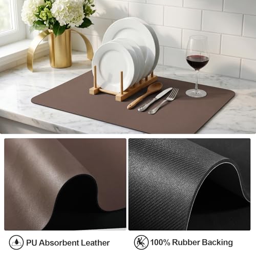 Dish Drying Mat for Kitchen Counter (Brown / 18" x 24")