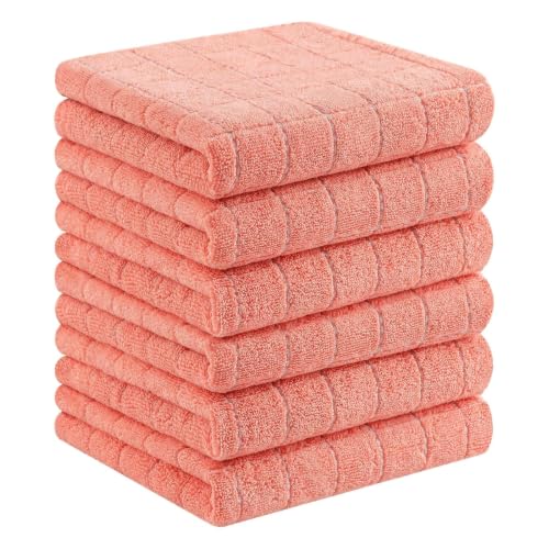 100% Cotton Terry Kitchen Towels (Coral / 13 X 28 - 6 Pack)