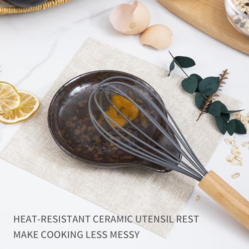 Farmhouse Ceramic Spoon Rests Holder (Rusty Red-Flat Interior)