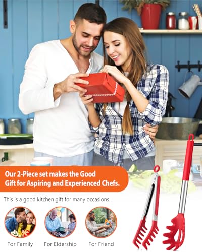 Silicone Spaghetti Spoon & Pasta Tong (Red)