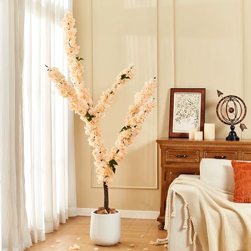 6Pcs 35.4FT Champagne Cherry Blossom Garland for Decoration (6 Pc Champagne Cherry Blossom Garland / Cherry Blossom Garland)