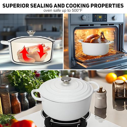5QT Enameled Cast Iron Dutch Oven for Bread Baking with Lid (White / 5 QT (Bread Pan))
