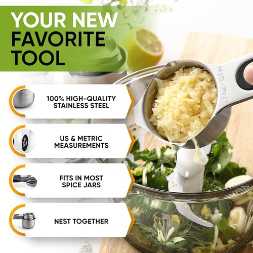 Magnetic Measuring Cups & Spoons Set of 9 with Leveler (Black)