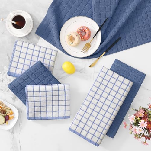 Large Premium Cotton Kitchen Towels 16"x 28" (Navy Blue / 16" X 28" - 4 Pack)