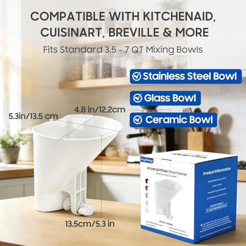 Flour Funnel for Kitchen Aid Accessories and Attachments (White)