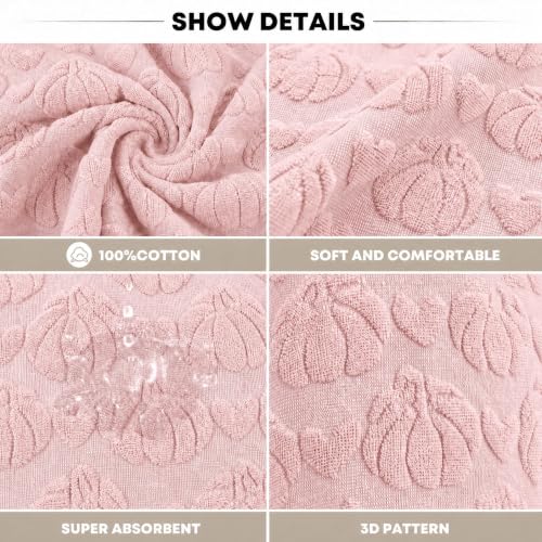 1 Pc Pink 3D Heart Pumpkin Jacquard Hand Towel for Bathroom (13.7" x 29.5", 1PC / Pink)