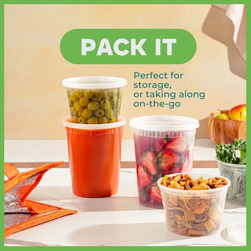 16 Sets Deli Containers with Lids (16 Sets 16 & 32 oz)