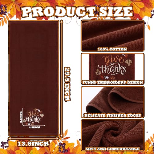 3 Pcs Fall Hand Towels for Bathroom 13.8 x 29.5 Inch Autumn Decorative Bath Towels Sets 100% Cotton Embroidered Pumpkin Maple Thanksgiving Bathroom Decor (Red Brown / Thanks)