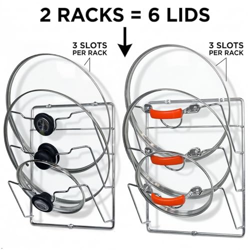 2-Pack Door/Wall Mount Pot Lid Organizer Rack, Chrome (Chrome)