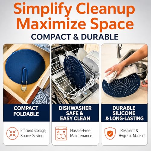 Silicone Splatter Screen for Frying Pan (13 inch / Navy Blue)