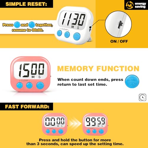 Digital Timer for Kids Classroom Timers for Teachers 4 Pack Pink White (Pink White)