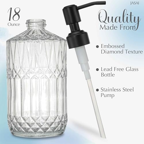 18Oz Clear Glass Soap Dispenser with Black Rust Proof Pump (Clear-black Pump / Dazzle)