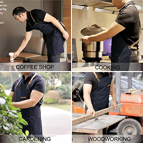 Chef Apron with Cross Back Straps for Men Women (Navy, 6pack)