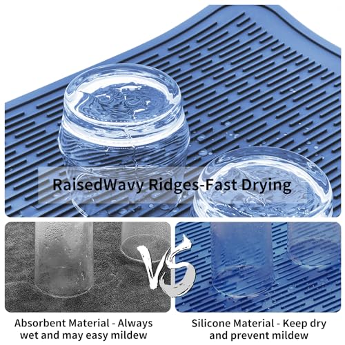Oversized Silicone Dish Drying Mat for Kitchen (Lichen Blue / 18" x 16")