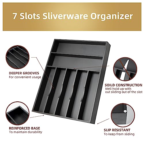 Bamboo Silverware Holder Drawer Utensil Organizer with 7 Slots Black (7 Slots / Black)