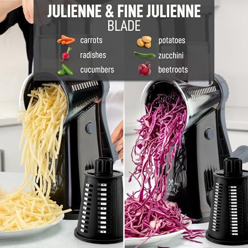 Rotary Cheese Grater Manual Hand Crank 5 Blade Shredder (5 Blades / Black and Gray)