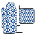 Blue Evil Eyes Oven Mitts and Pot Holders Sets of 3 Funny Hot Pads Heat Resistant Non Slip Washable for Cooking Grilling Baking BBQ Kitchen Decor (Blue)