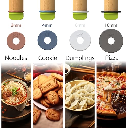 Rolling Pin with 4 Thickness Rings (Rolling Pin)