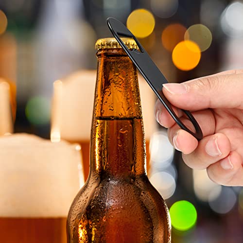 50 Pcs Bottle Openers Stainless Steel Flat Bottle Opener Bulk 3.4 x 1.3 Inches Bartender Beer Key Soda Can Mini Speed for Kitchen (Black)