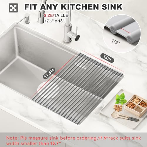 Roll Up Dish Drying Rack (Rectangle-grey / Rectangle: 17.5" x 13")