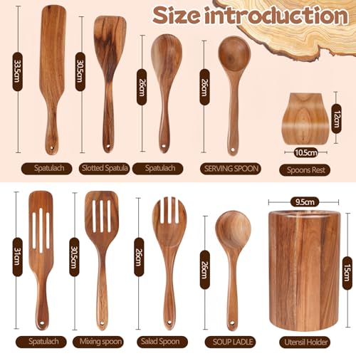 Wooden Spoons for Cooking (10 Piece Natural Wood Color)