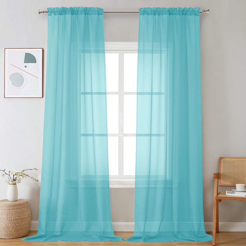 Aqua Sheer Curtains 96 Inches Long 2 Panels (Aqua / 42"W x 96"L (Pack of 2))