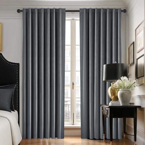 Blackout Curtains for Bedroom Living Room Velvet Grey 50x84 Inch (Grey/Velvet Total Blackout / 50"W x 84"L (Pack of 2))
