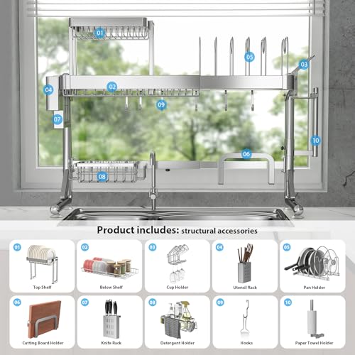 Upgrade 3 Tier Over Sink Dish Drying Rack Adjustable Width (2.5 Tier)