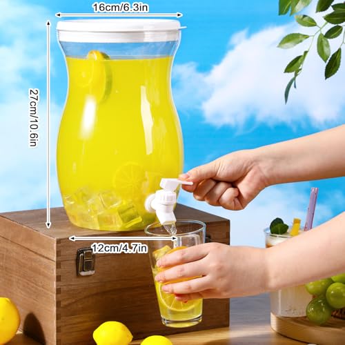 2 Pcs 1 Gallon Plastic Beverage Dispenser with Spigot Clear Summer Kitchen Fridge Drink Dispenser for Parties Lemonade Juice Tea Beer Cold Water (White / Gourd)