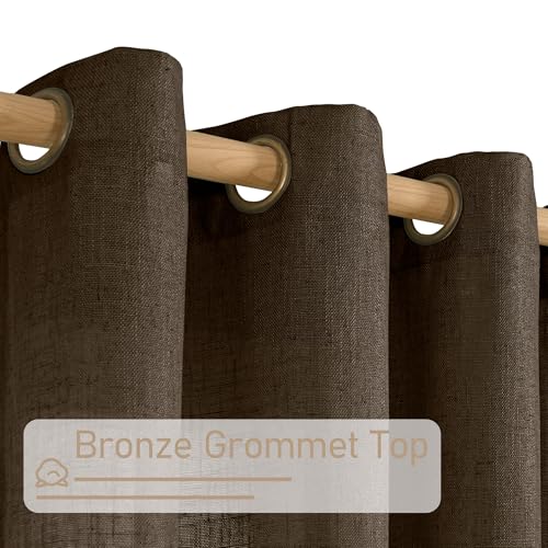 Dark Brown Sheer Linen Curtains for Living Room 84 inch Length (52"W x 84"L (Pack of 2) / Dark Brown)