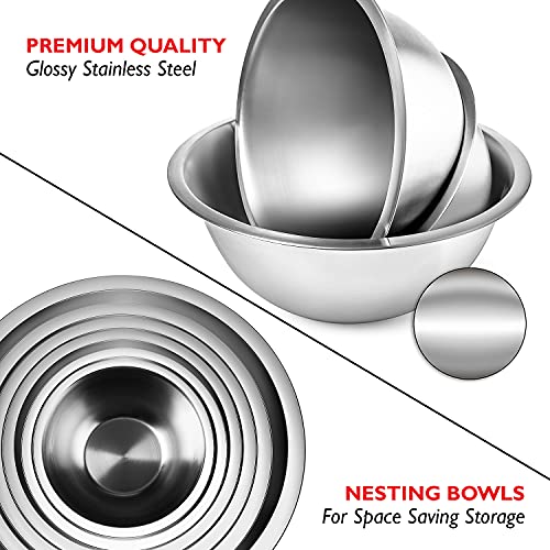 Stainless Steel Mixing Bowls with Measuring Cups & Spoons Set of 14 (14 Piece Set)